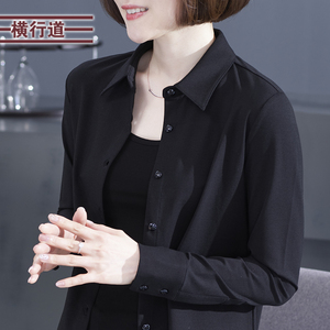 春季2024新款黑色衬衣女外套休闲长袖纯色宽松上衣服大码衬衫外穿