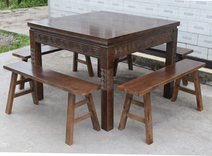 胡桃木色实木桌子仿古餐馆桌椅组合面馆饭店四方桌中式商用八仙桌