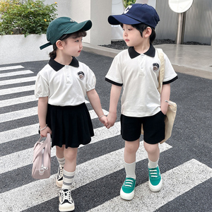 儿童夏装套装2024新款韩版夏季男女童学院风两件套网红姐弟兄妹装