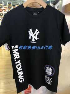 mlb短袖T恤男女款正品ny国内专柜代购19新款洋基棒球服黑色23900