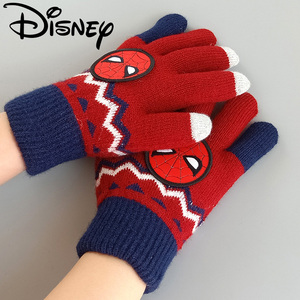 迪士尼儿童手套男童冬季保暖防冻蜘蛛侠卡通五指分指小学生男孩