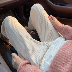 小个子白色加绒灯芯绒奶奶裤束脚雪尼尔休闲裤子秋冬萝卜运动裤冬