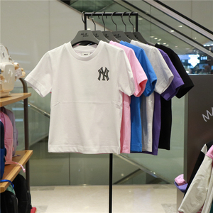 现MLB儿童短袖T恤韩国代购潮牌24年夏季男女童纯色基础打底衫上衣