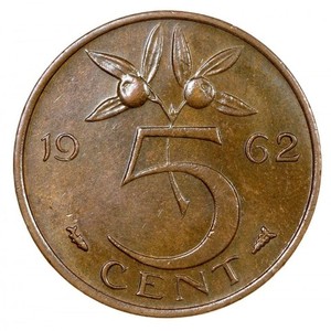 荷兰5硬币 朱莉安娜女王 年份随机 直径21MM铜币