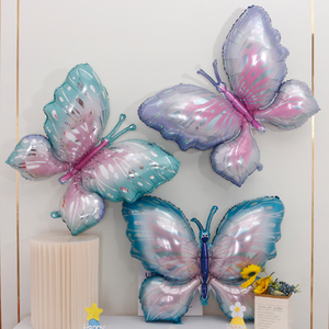 新款蝴蝶铝膜气球女孩生日主题派对客厅装饰场景布置蓝色绿色蝴蝶