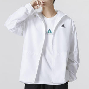 Adidas阿迪达斯连帽外套男2022秋季新款白色夹克跑步运动服HM2977
