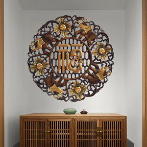 东阳木雕香樟木挂件东南亚风格壁挂吉祥福客厅玄关背景墙装饰画