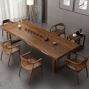 原木茶桌椅组合简约复古风全实木家用客厅茶台办公大板泡茶桌茶几