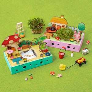 韩国小屋建筑农场儿童手工制作DIY无土种植盆栽早教立体拼图玩具