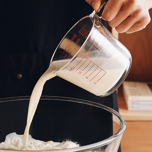 带刻度玻璃水瓢厨房舀水勺勺子家用食品级透明汤勺耐摔量勺网红