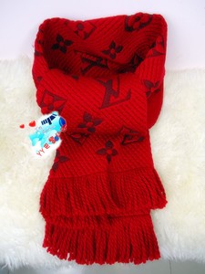欧洲专柜正品LV 宝石红色大LOGO 羊毛围巾 M72432 现货
