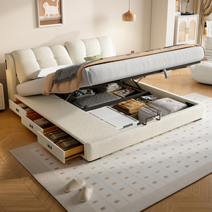 现代简约多功能储物布艺床小户型主卧双人齐边大床可调节软包婚床