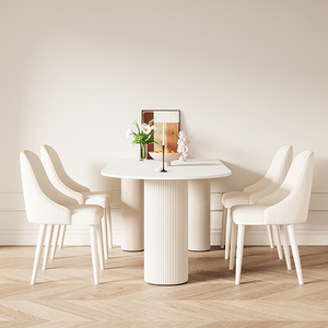 岩板岛台餐桌一体小户型家用简约现代轻奢网红家庭奶油风餐桌椅
