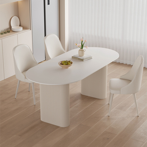 奶油风家用岩板椭圆形餐桌小户型现代简约网红轻奢家庭纯白饭桌椅