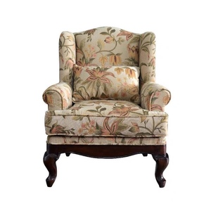 美式客厅提花沙发椅法式老虎椅欧式实木布艺单人休闲椅小户型家具