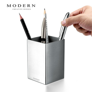 德国MODERN不锈钢笔筒高档办公室桌面摆件创意多功能笔筒礼品定制