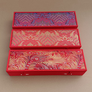 长方形婚书盒子高档字画书画卷轴包装盒礼盒云锦红色锦盒空盒定制