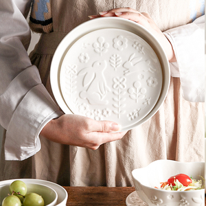 顺祥新款北欧风创意浮雕家用陶瓷餐具组合白瓷饭碗盘子套装釉下彩