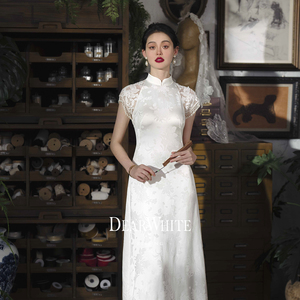 亲爱的白原创《温槿》新中式白色旗袍婚纱新娘敬酒服订婚礼服裙女