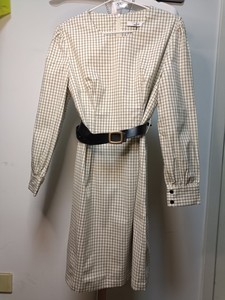 2023秋熠春夏款白色格子连衣裙长袖