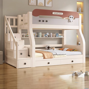 熊猫实木加粗加厚上下铺双层床上下床高低床成人子母床儿童床梯柜