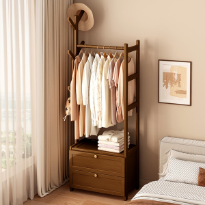床头柜挂衣架一体实木落地家用卧室床头立式小型收纳多功能衣帽架