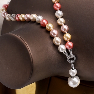 2019新款天然贝壳珍珠项链女短款贝珠锁骨链微镶锆石钻葫芦坠颈链