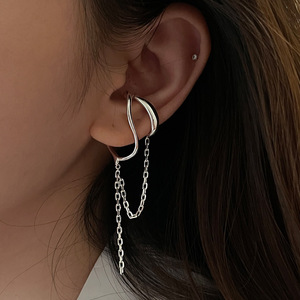 韩版S925银时尚链条流苏无耳洞耳骨夹女复古时尚嘻哈个性耳环耳饰