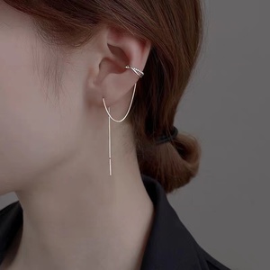 纯银流苏耳夹耳线一体式耳环女2023年新款潮高级感小众设计耳骨夹