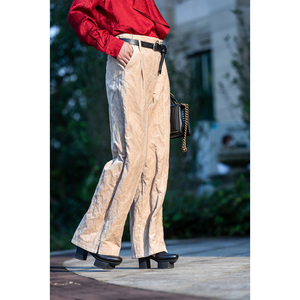 【安之意】原创设计平绒金属丝宽腿裤2021年秋冬高端女装直筒长裤