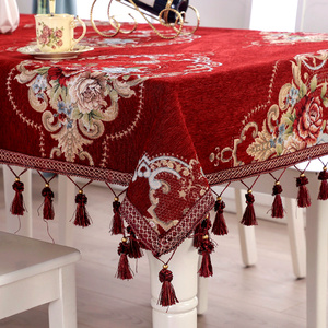 红色餐桌布台布结婚大圆桌桌布布艺圆形家用欧式园茶几布客厅美式