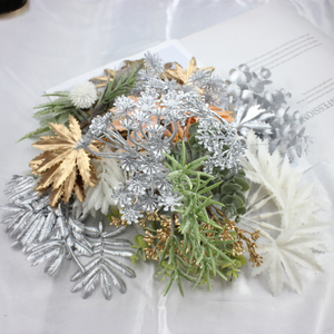 DIY仿真花 枫叶 尤加利叶 圣诞装饰用品 藤环配件 花环装饰塑料花