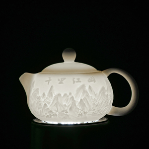 素烧白瓷茶壶手工浮雕羊脂玉西施壶功夫茶具单品陶瓷三才盖碗茶杯