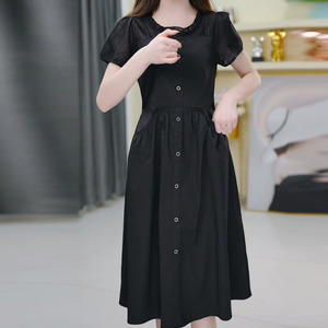 靓利永红2024年黑色气质短袖广州十三行年轻新款女夏季流行连衣裙