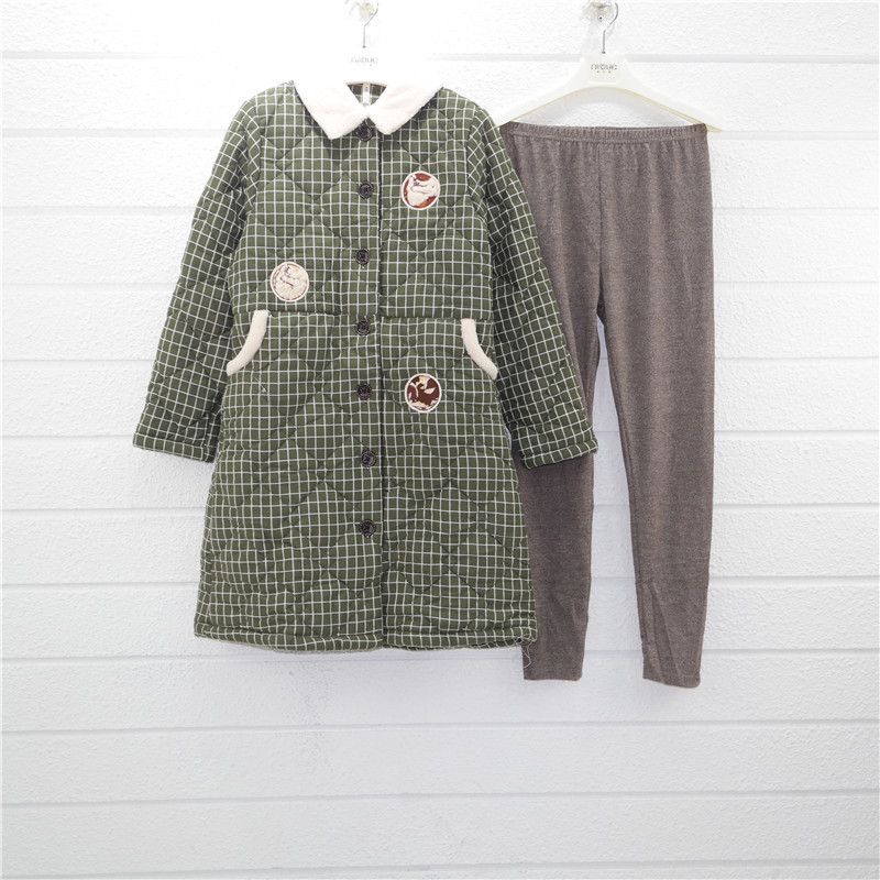 衣衣安之伴2019冬加厚梭织夹棉女时尚保暖打底裤睡衣家居服套装