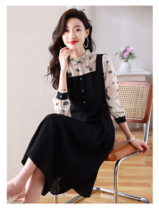 假两件连衣裙女秋装新款韩版中长款时尚天丝棉拼接衬衫气质淑女裙