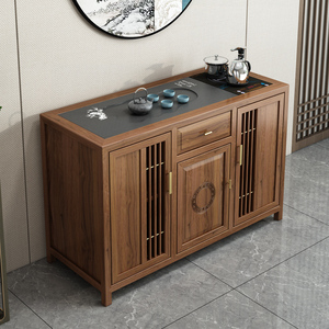 新中式茶水柜小型实木茶叶柜茶桌边柜客厅储物茶桌边柜实木茶柜子