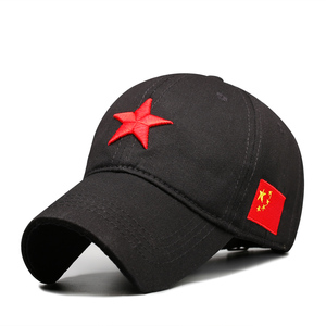 五角星帽子军帽红五星红旗女男鸭舌帽棒球帽遮阳红色刺绣爱国中国