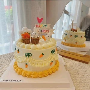 韩式迷你小兔子蛋糕装饰森系可爱胡萝卜箩筐蘑菇烘焙摆件生日插件