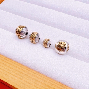 藏银合金复古银做旧双色回纹隔珠扎基拉姆通孔珠文玩手串DIY配件