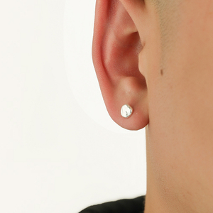 YiJian 925纯银养耳洞耳钉男小众几何圆形耳环女波浪肌理潮流设计