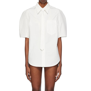 白色短袖衬衫女夏季2024新款小众设计感百搭领带休闲通勤别致上衣
