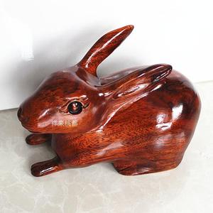 大号小号桃木兔小摆件 玉兔吉祥 木雕兔子 木质兔家居风水摆饰