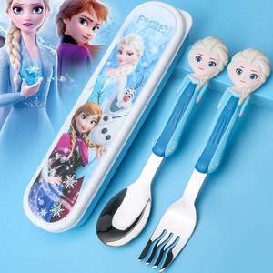 迪士尼儿童筷子勺子叉子艾莎公主女不锈钢小学生爱莎专用餐具套装