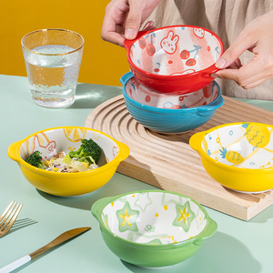雅瓷得日式陶瓷双耳碗家用烤箱小碗微波炉儿童餐碗兔子碗甜品蒸蛋