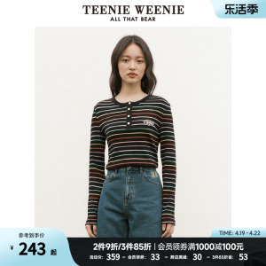 TeenieWeenie小熊圆领彩色条纹长袖T恤贴身打底衫修身上衣女