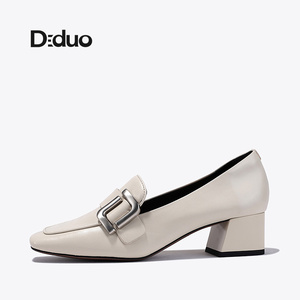 Diduo/迪朵2024新款设计感小众气质名媛单鞋女高跟牛皮粗跟制服鞋