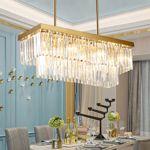 轻奢餐厅吊杆灯钛金色不锈钢长方形北欧水晶个性歺厅吧台简约饭厅