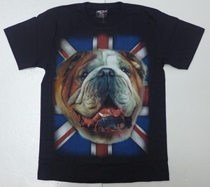 狗动物斗牛犬英国旗滚筒T-SHIRT男士美式短袖T恤泰国制