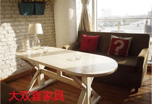 美式乡村餐桌椅组合餐桌长椅复古做旧地中海咖啡厅桌椅